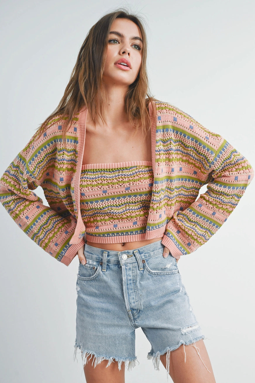 Mauve Stripe Pattern Cardigan