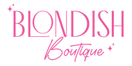 Logo of Blondish Boutique with pink text on a white background