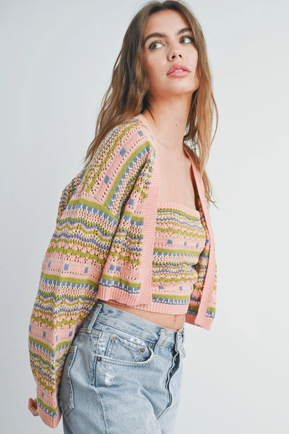 Mauve Stripe Pattern Cardigan