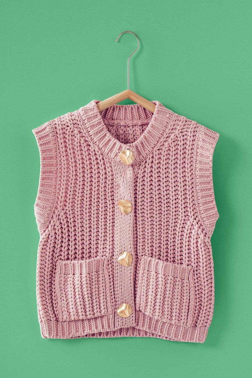 Pink knitted vest with gold buttons 