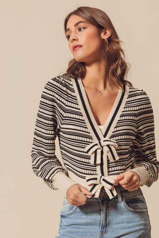 Striped cardigan top with bows 