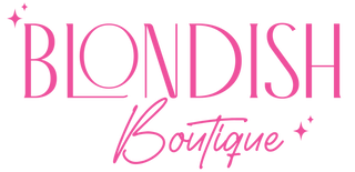 Logo of Blondish Boutique with pink text on a white background