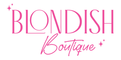 Logo of Blondish Boutique with pink text on a white background