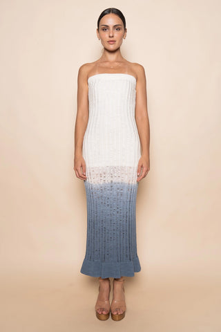 Cloud Ombré Strapless Knit Maxi Dress